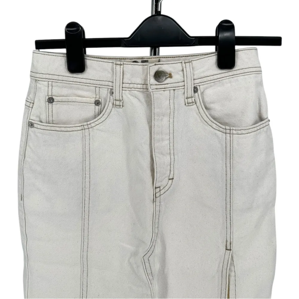 Free People Mambo Denim Midi Skirt In White Wash size 25 Waist NWT 100% Cotton - Image 4