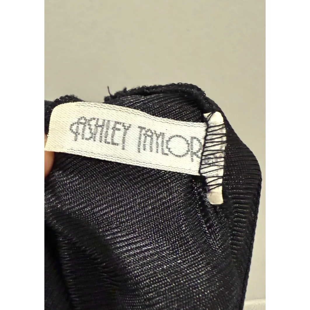 Ashley Taylor Vtg Slip Dress Sz M Lace Trim Floral Bow Black Whimsigoth V - Image 4