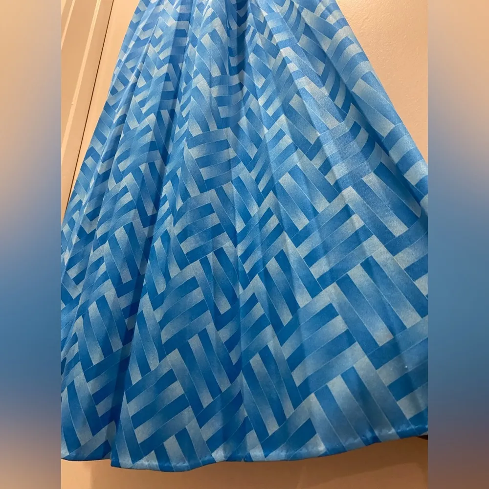 VTG 80s Ms Lea Casuals Geometric Patterned Blue Fit & Flare Knee - Image 7