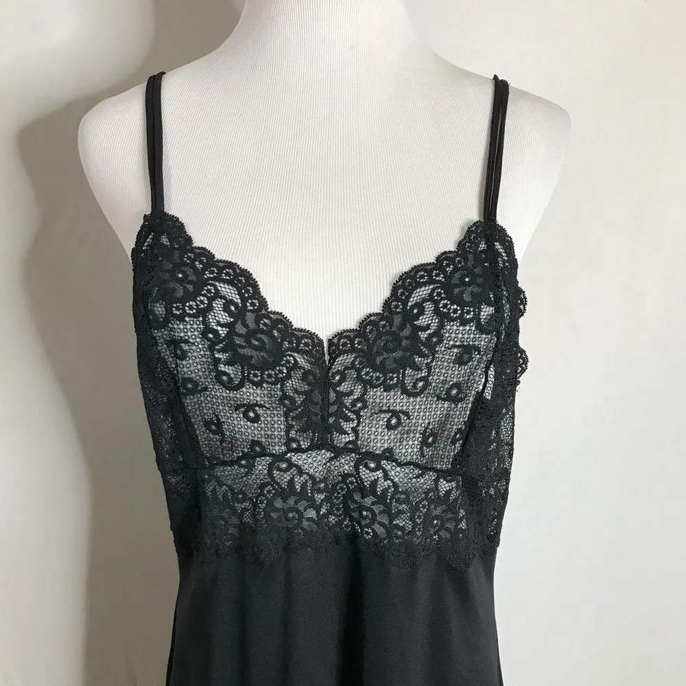 Vintage Val Mode Lingerie Black Nightgown Medium Large Lace Bust Chemise - Image 2