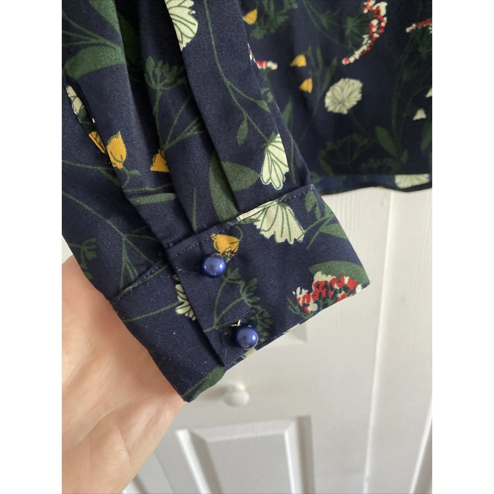 Once Womens Large Top Dark Fairy Garden Cottagecore Fem Indie Blue - Image 3