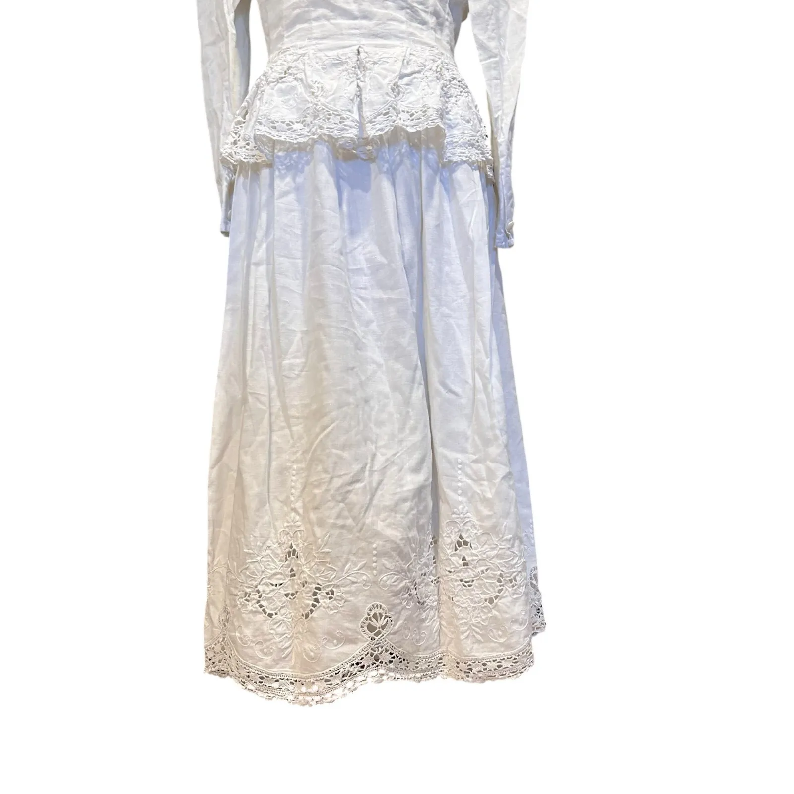 Vintage White Linen Skirt Set Women Sz Small Marie St Claire Lace Soft Girl Chic - Image 14