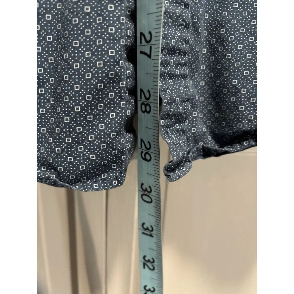 London Fog Blue/White Geo Print Button Up Long Sleeve‎ Shirt Size XL Cotton - Image 3