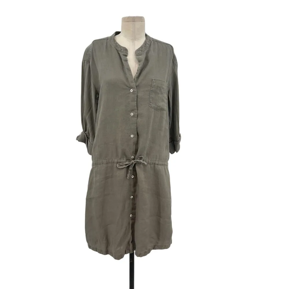 James Perse Linen Drawstring Shirt Dress Greystone Sage Green Size‎ 3 / US Large - Image 3
