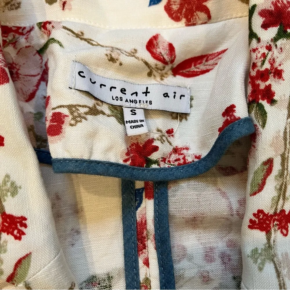 Current Air Linen Blend Floral Print Open Front Blazer, Sz S - Image 14