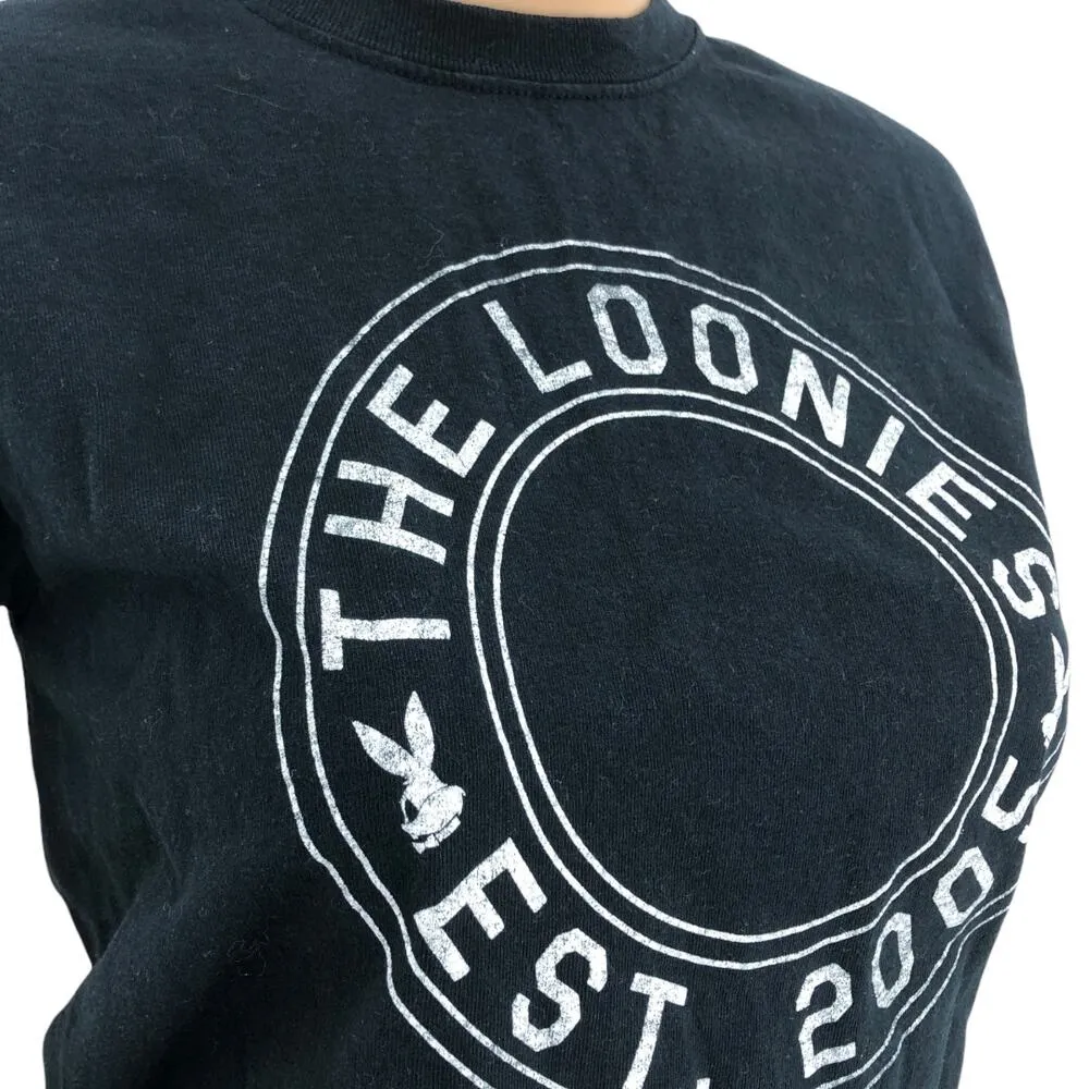 Gildan SMALL Women's Black Distressed The Loonies Crop Short Sleeve Tee Shirt - Image 3