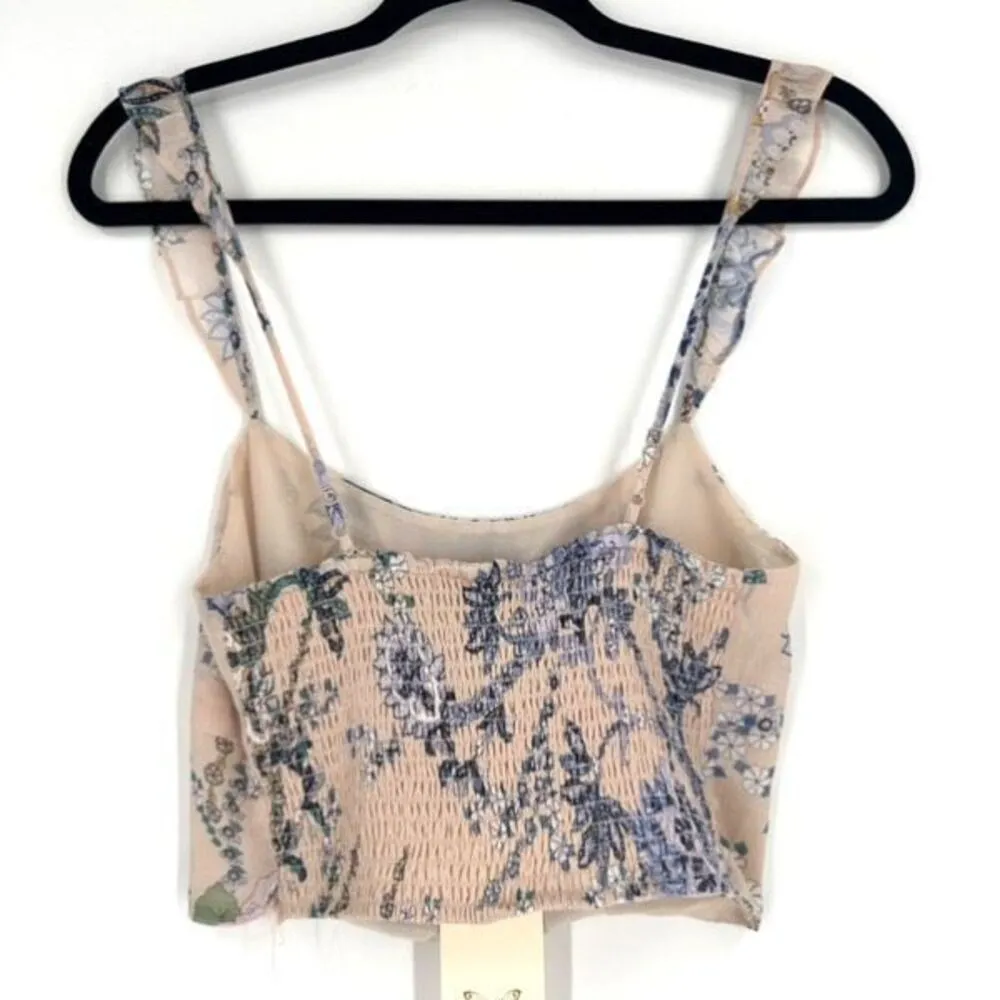 NWT Secret‎ Mission Janice Top Only Floral Smocked Pink Ruffle Strap Small pink - Image 2