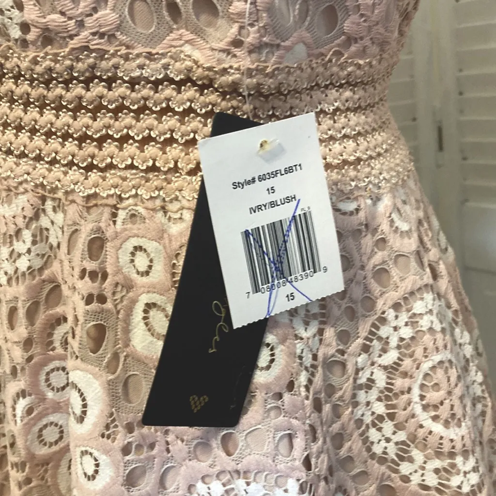 City Triangles Juniors size 15 blush Pink & Ivory lace halter dress Formal NWT - Image 7