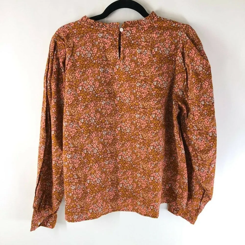 Universal Thread Peasant Blouse Ruffle Collar Keyhole Back Floral Orange Size M - Image 2