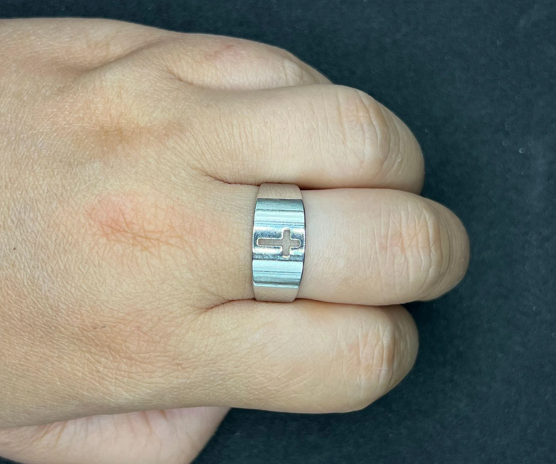 Handmade Cross Silver Ring - Size 10 - Image 3