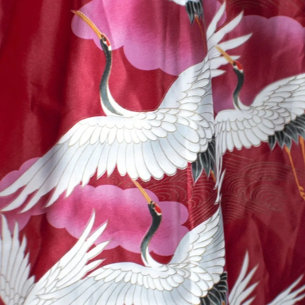 Vintage 1960s Made In Japan Maruky Kyoto Toyko Kimono Crane Floor Length Magenta Pink Size undefined - Image 9