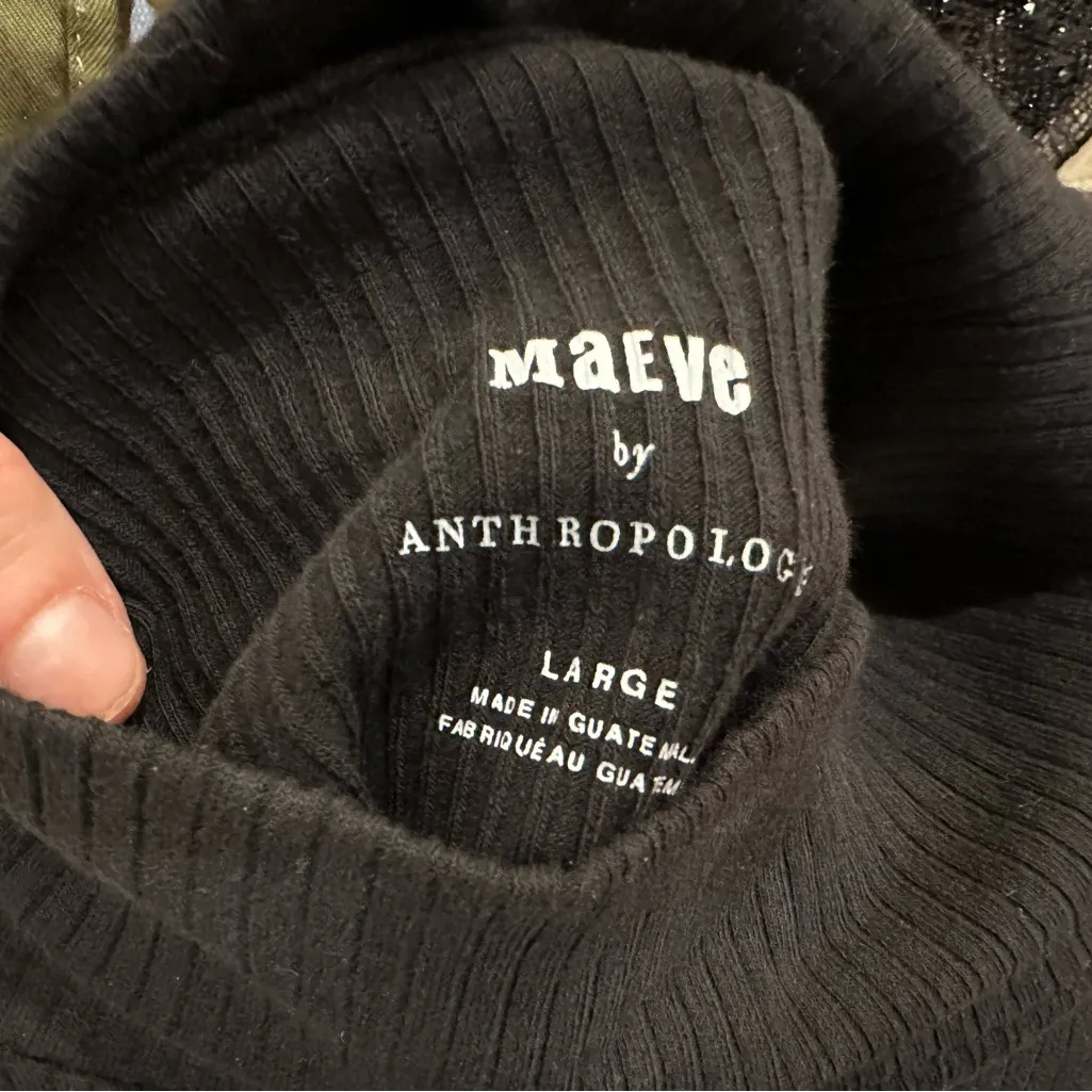 Maeve by Anthropologie Black Long Sleeve Knit Mock Neck Top Large L - Image 5