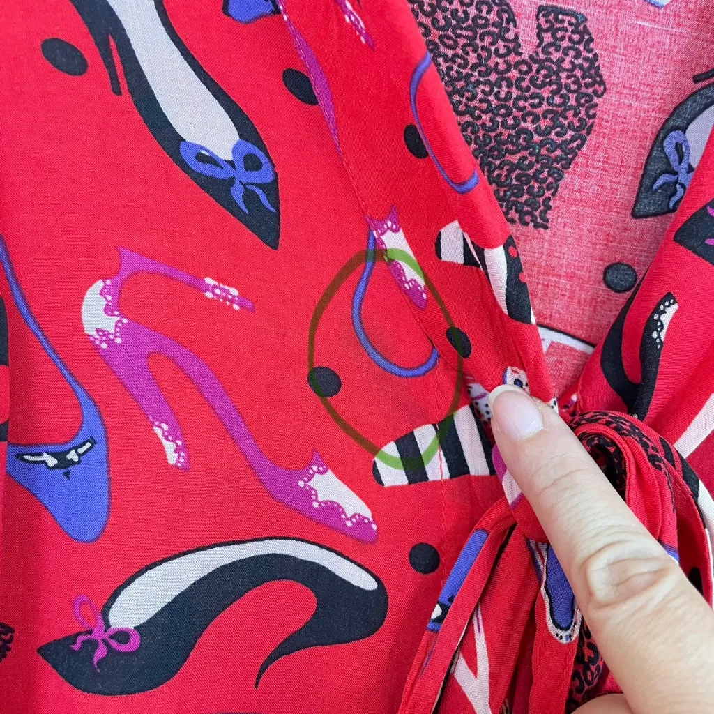 Anthropologie Maeve Rory Tie-Neck Blouse Heels Print 3/4 Sleeves Button Up‎ 16W - Image 9