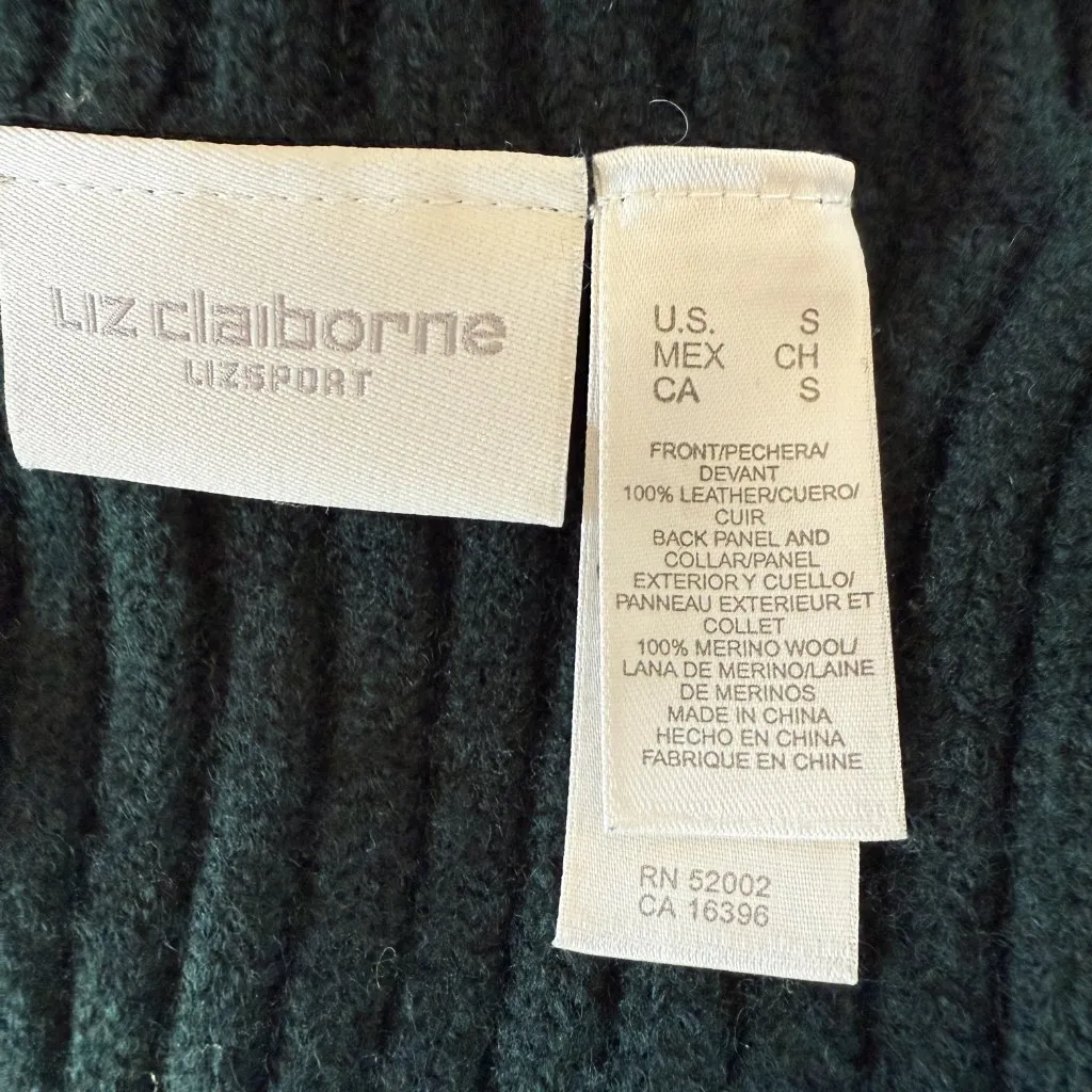 Liz Claiborne Lizsport green leather and wool sleeveless collared zip up vest S - Image 7