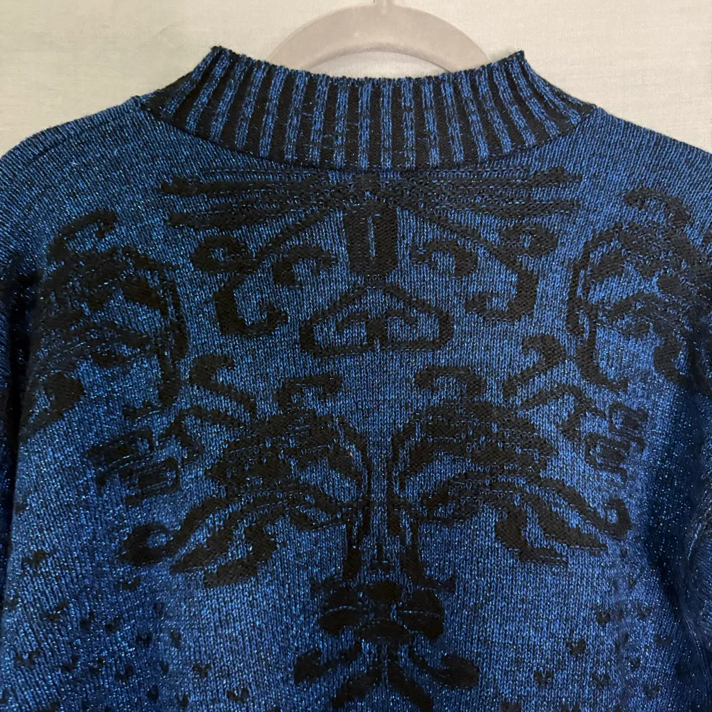 Vintage Adele Knitwear Lurex‎ Blue Sparkle Metallic Sweater XL Women’s Baroque - Image 5