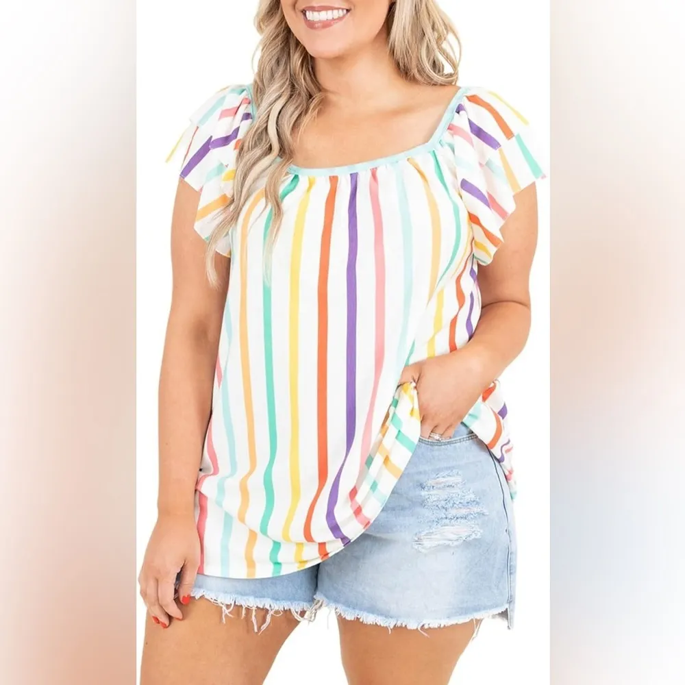 Haptics Colorful striped Plus Size Women's Blouse 2XL Pink - Image 2