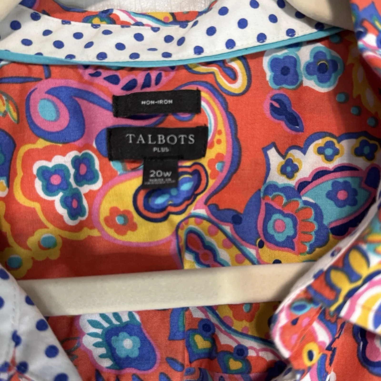 Talbots Plus Paisley Print Sleeveless Button Shirt Top 20W Non Iron Orange Blue - Image 3