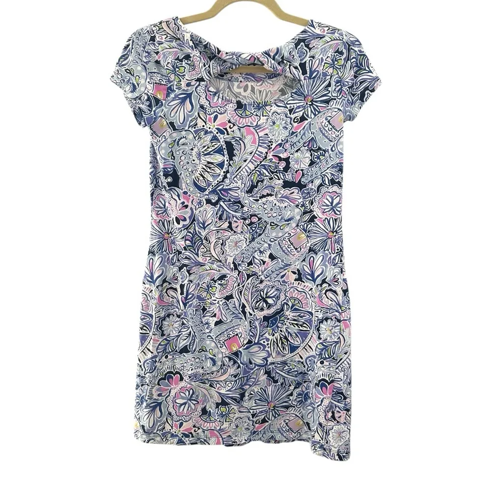 Lilly Pulitzer Short Sleeve Bay Dress Iris Blue Namastay In The Jungle XS Beach - Image 3