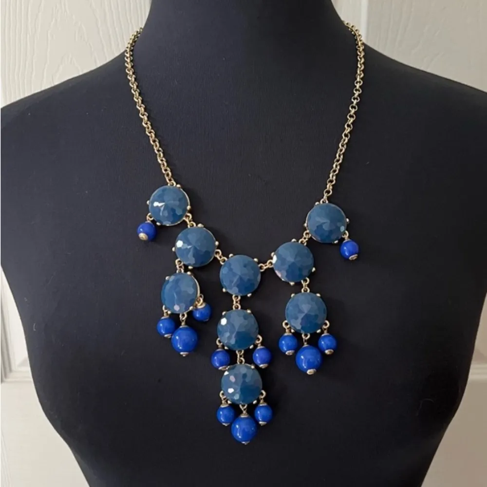 J Crew Blue Waterfall Bib Necklace Honeycomb Cuts Faceted Rivoli - Image 2