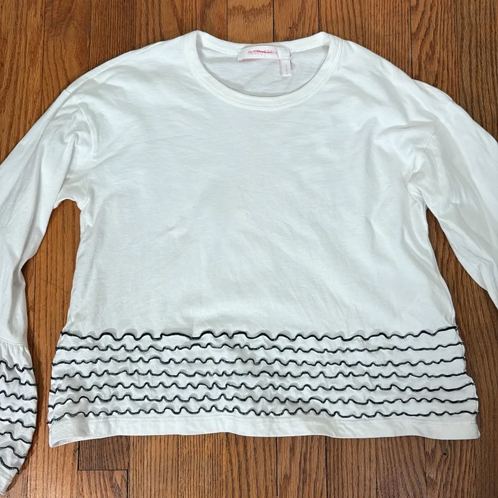 See by Chloe Embroidered Bell Sleeve Boxy Top snow‎ white size Small - Image 4