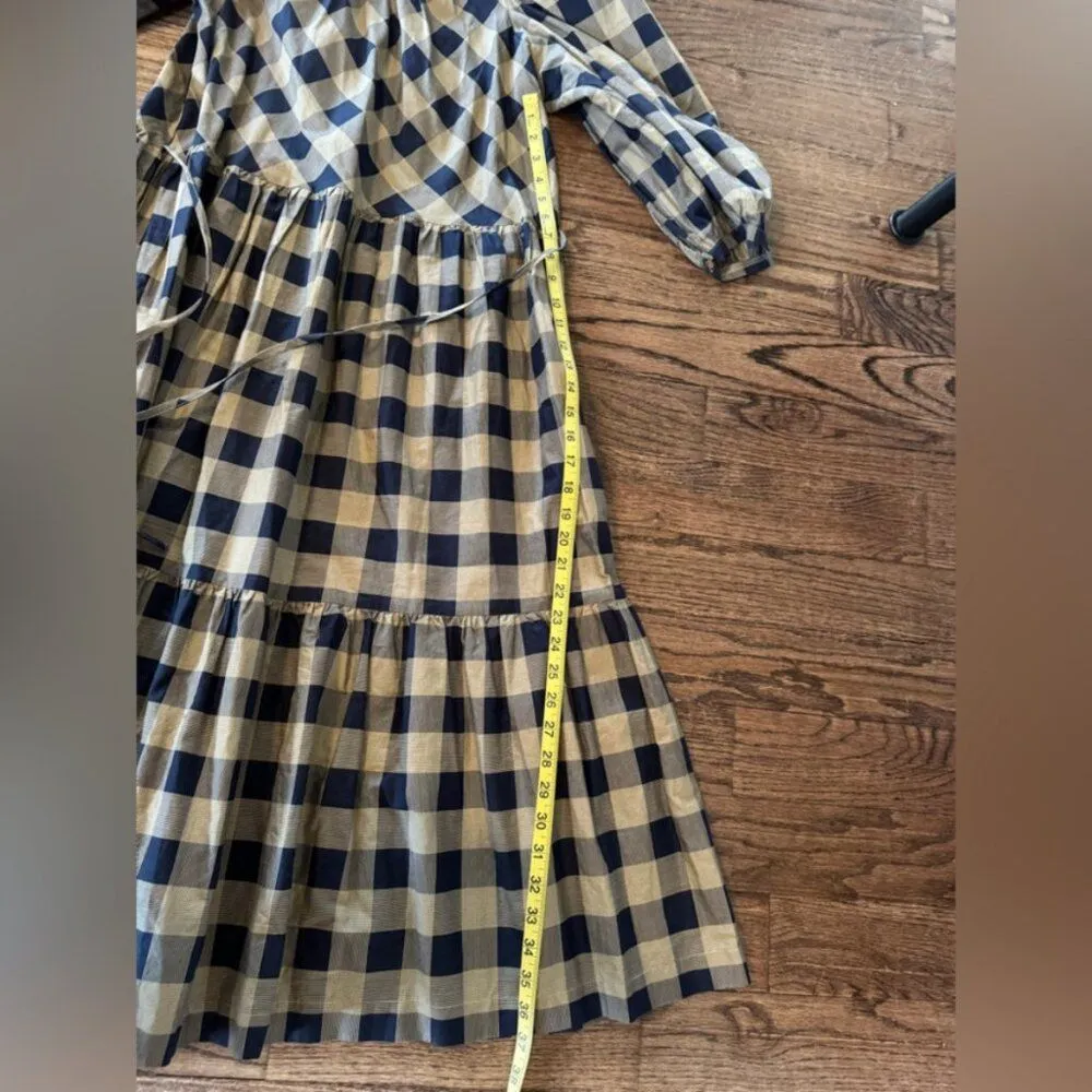 Summersalt Gingham Tiered Midi Dress Prairie Long Sleeve S Cottagecore Cotton - Image 8