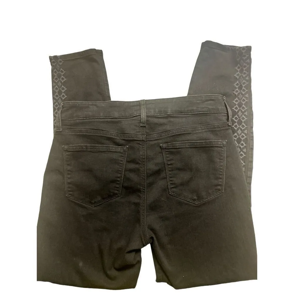 NYDJ Not Your Daughters Jeans Ami style embroidered accents black sz 10 - Image 2