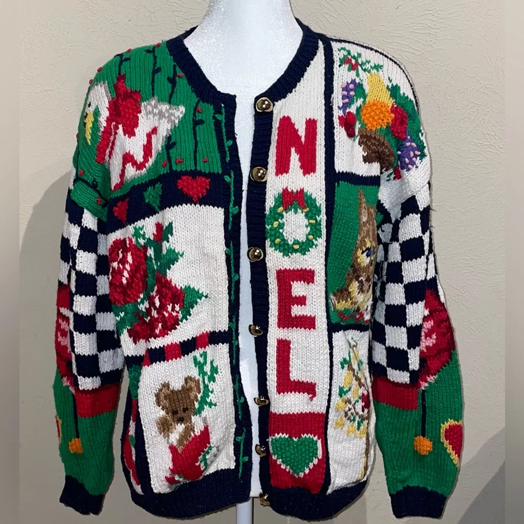 Eagle's Eye Women’s Size M 1991 Vintage Noel Black/White Christmas Sweater Cat Black Size M - Image 3