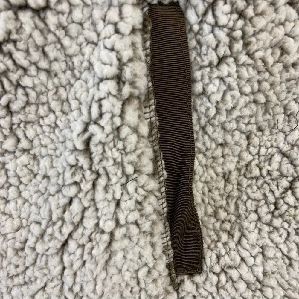 Keren Hart Cozy Fuzzy Lined Cream & Brown Full Zip Sherpa Vest Size Large - Image 3