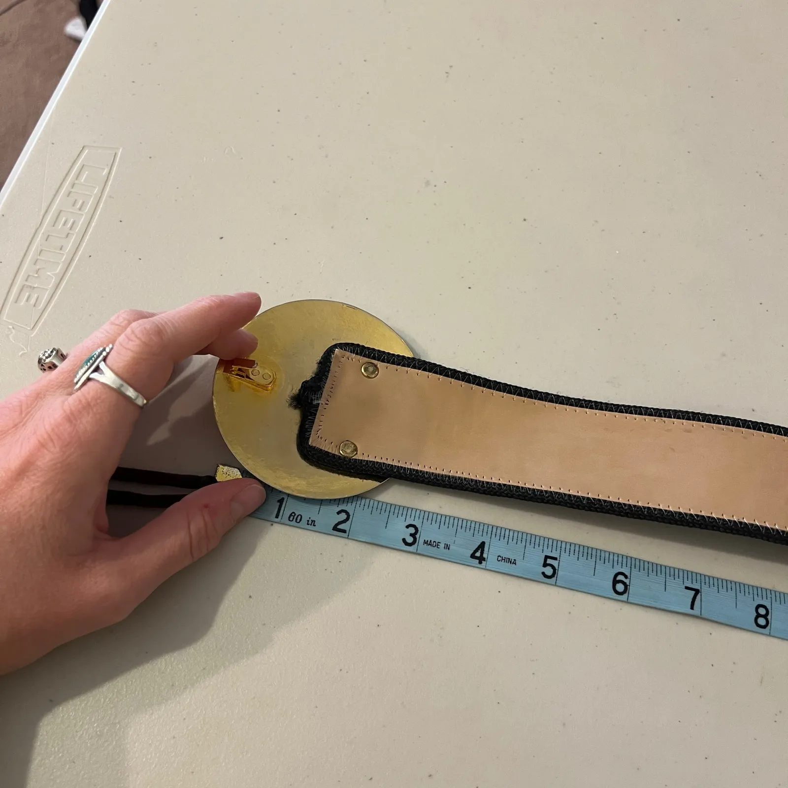 Vintage 90s Tapestry Wide Golden Round Buckle Belt USA Made Size Small Gold - Image 9