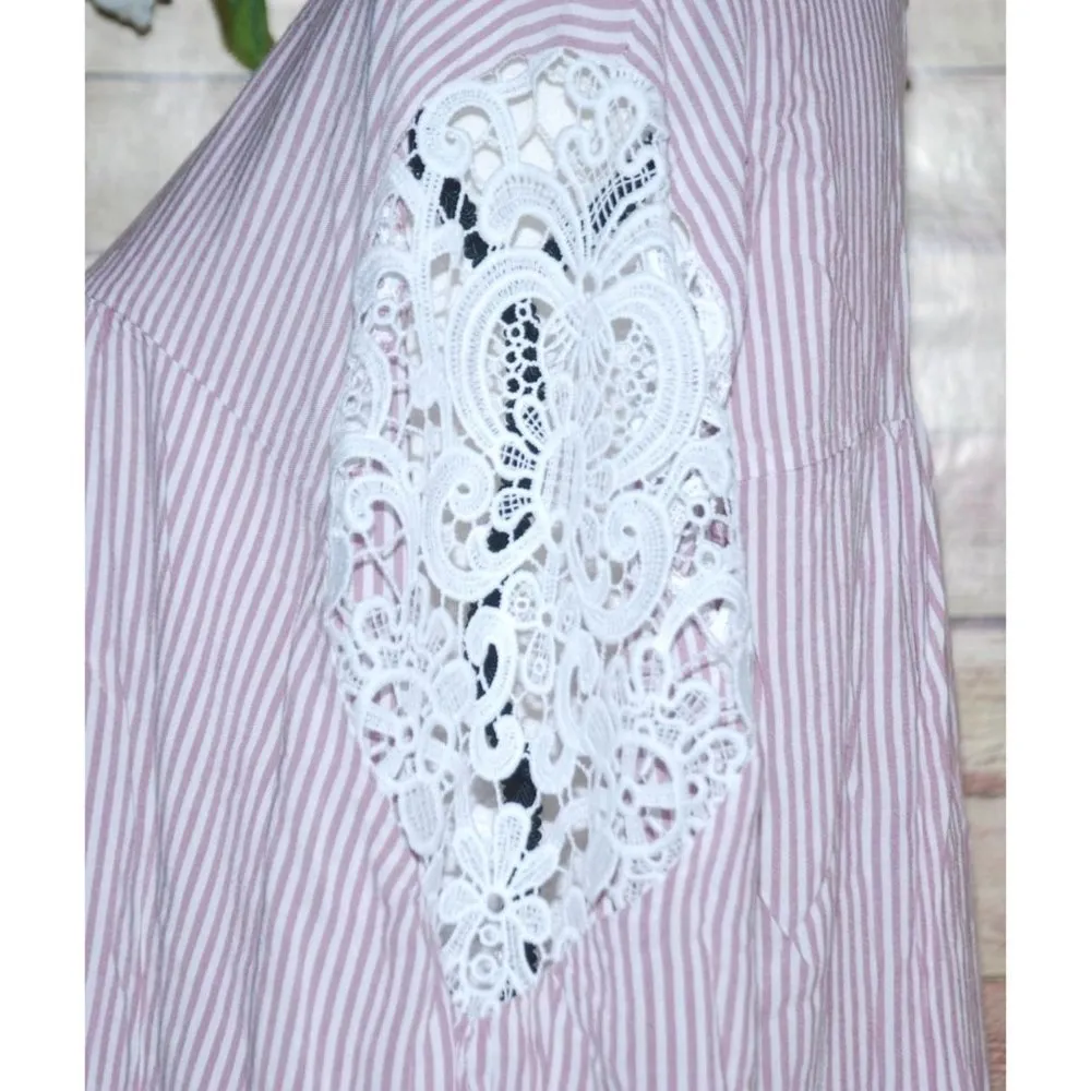 Lane Bryant Purple Striped Blouse Top Tunic Size 26W 28W Long Lace Sleeve - Image 4