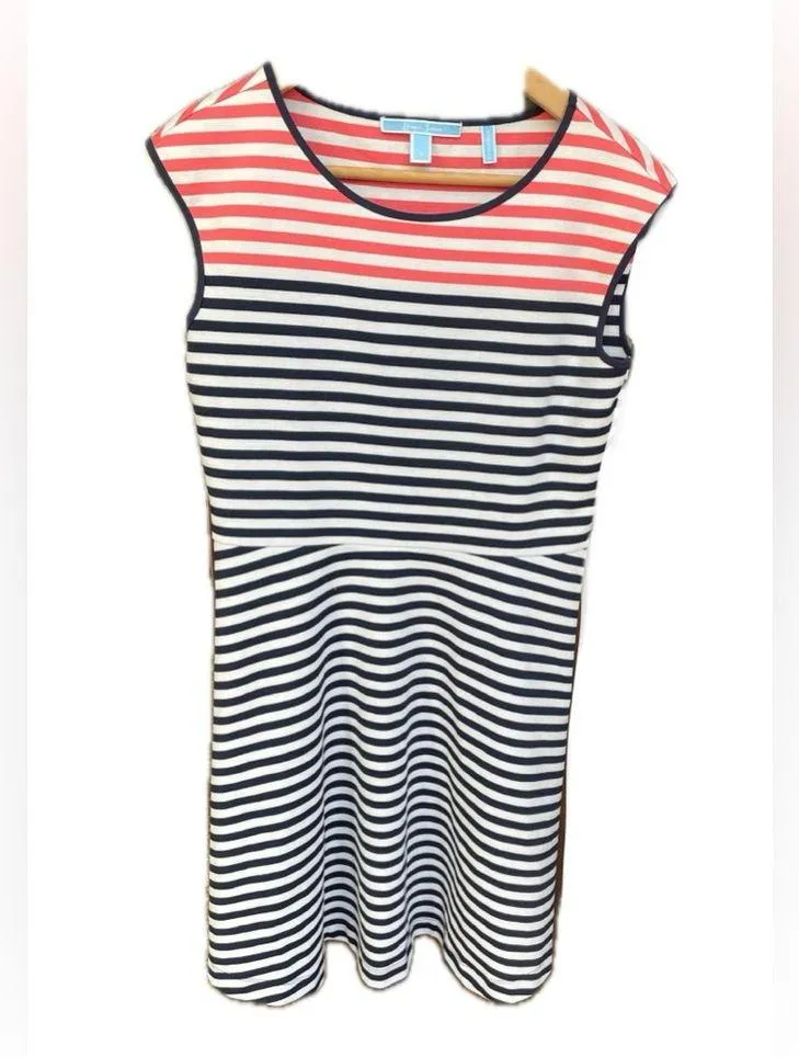 Draper James Ponte A Line Stripe Dress Size Small Nassau Navy Coral Preppy EUC - Image 3