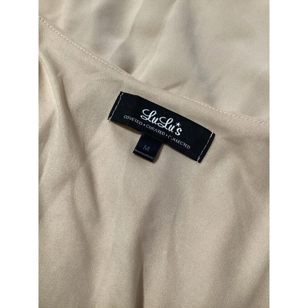 Lulus  Beige Long Sleeve Slit Shift Mini Dress V-Neck Pullover M - Image 7