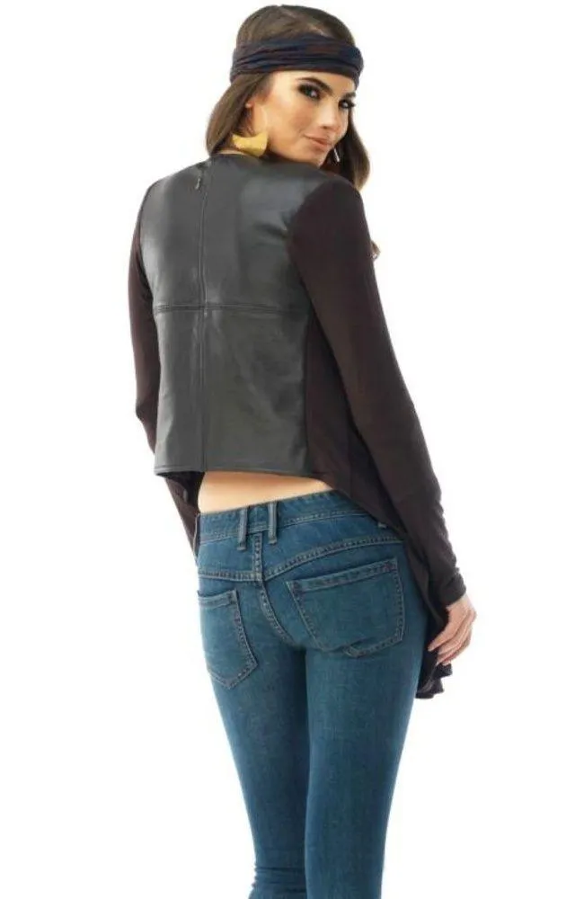 Sky Carradine Jacket Espresso Genuine Leather Brown Cropped Back Cardigan Wrap - Image 4