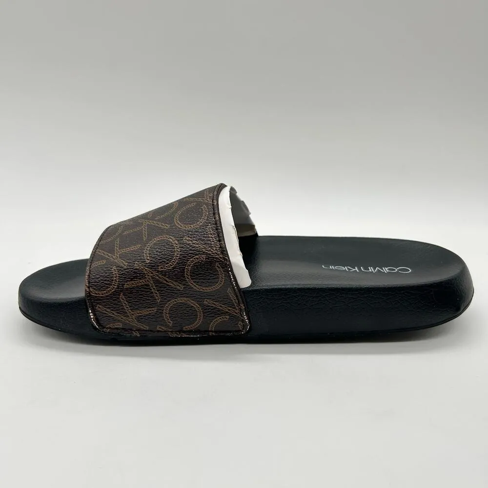 Calvin Klein Slides Womens 5‎ Brown Logo Print Athens Slip On Comfort NEW - Image 4