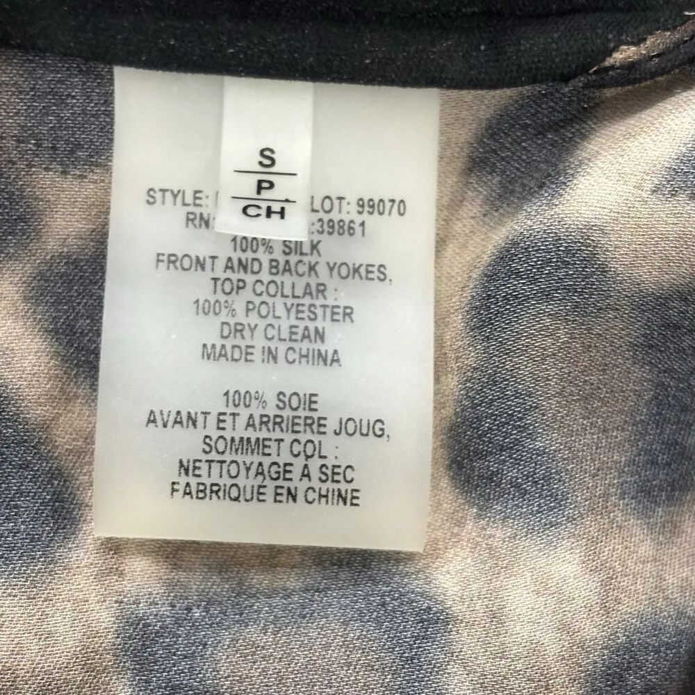 Elie Tahari Size S Anderson Black Lace + Leopard Print 100% Silk Button Blouse - Image 5