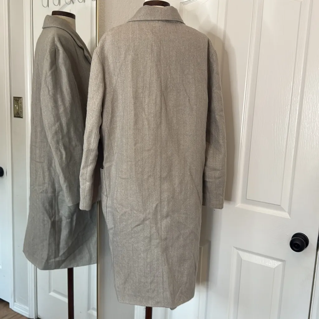 Zara double breasted tweed mid length coat greige - Image 13