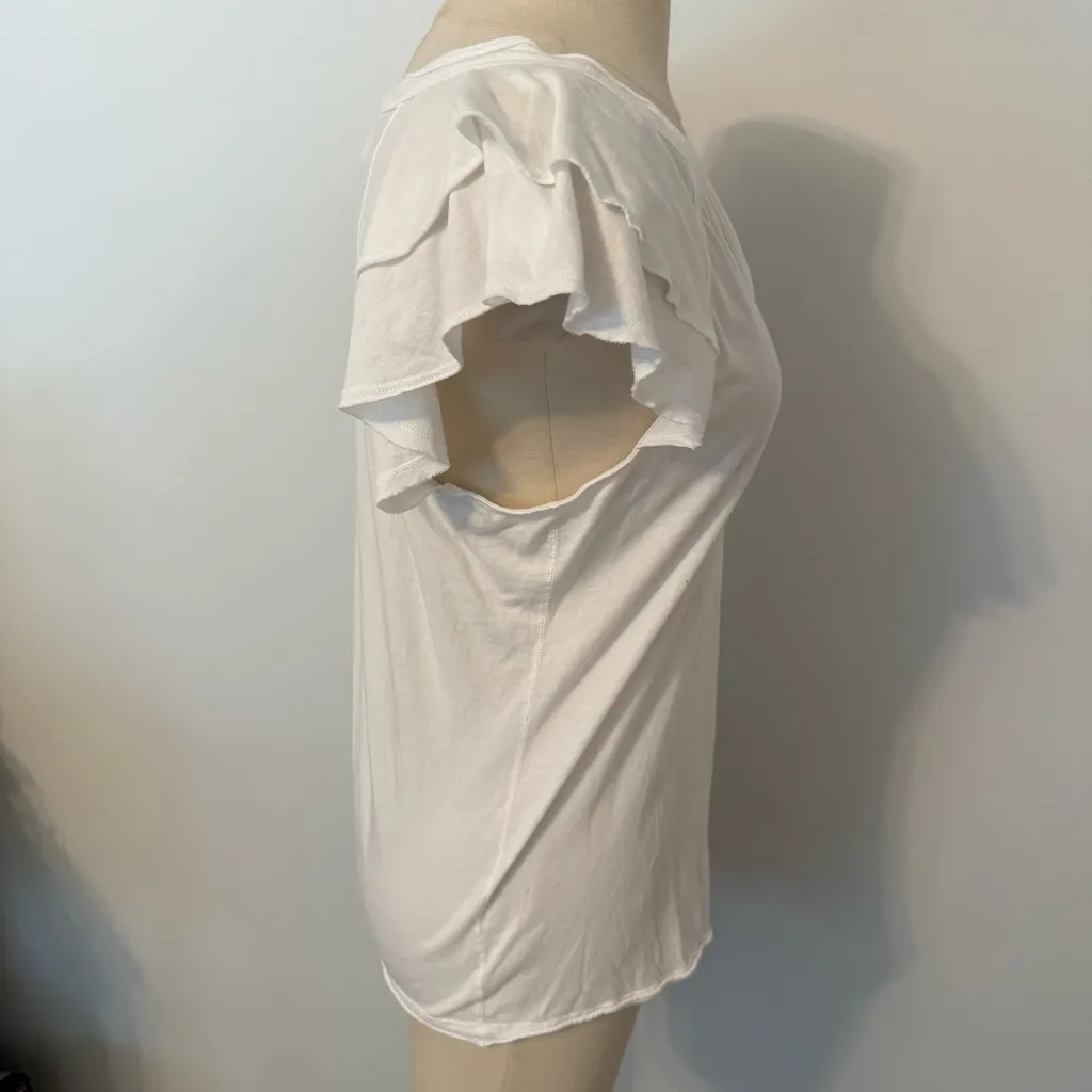 Maeve x Anthropologie Ivory White Catie Ruffle-Sleeved Tee Size Medium - Image 7