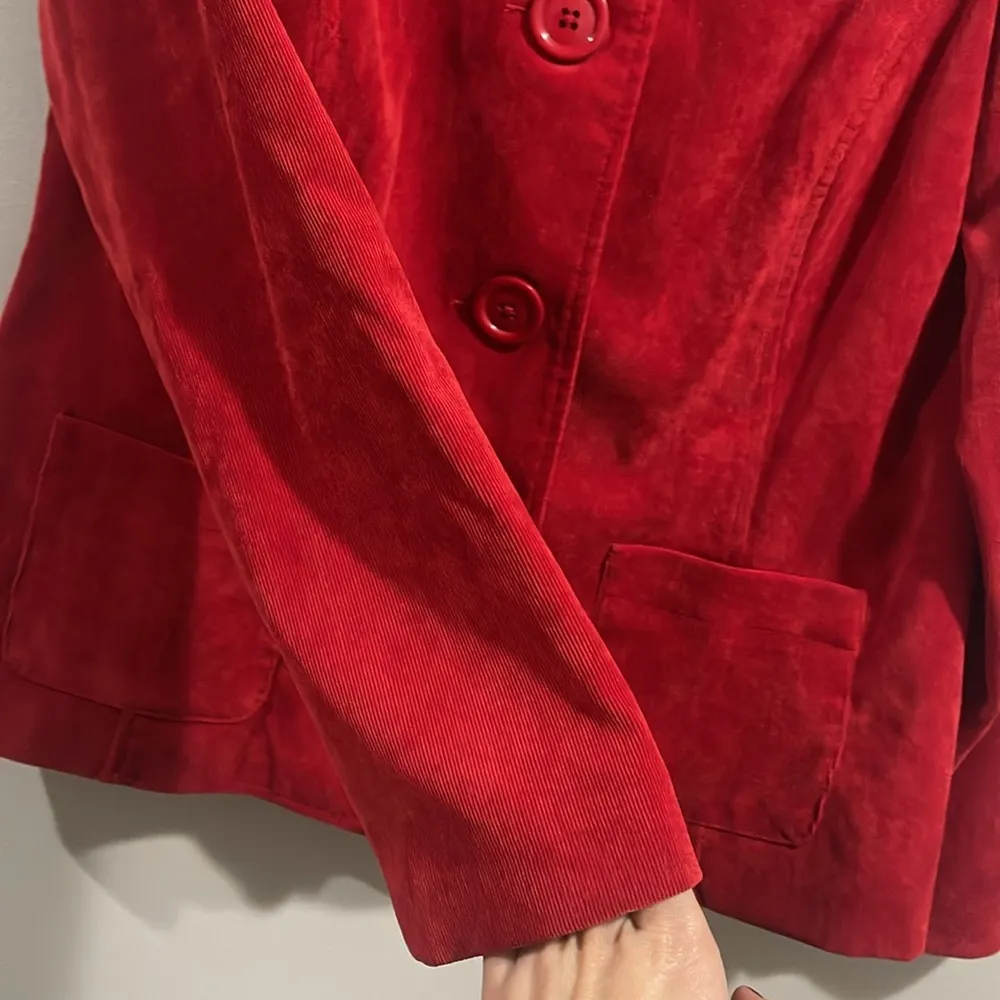 Studio Works Red Corduroy Blazer Button Details Size 8 - Image 5