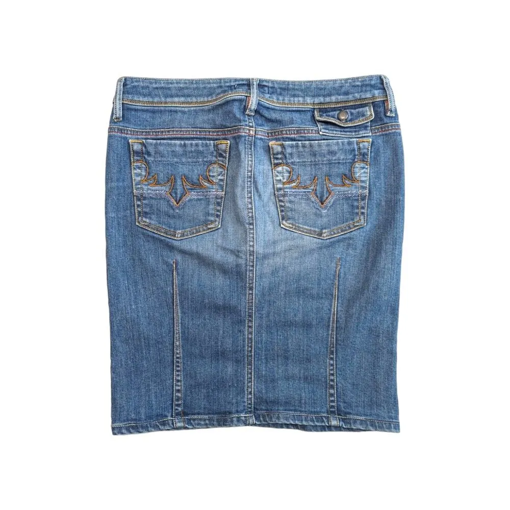 Vintage Diesel Denim Skirt Knee Length Pencil Jean Embroidered Low Rise Womens - Image 3