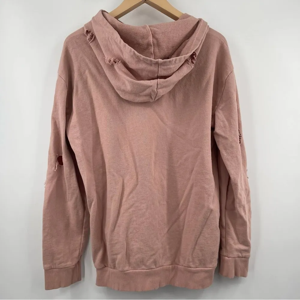 COTTON EMPORIUM Hoodie Sweatshirt Distressed Holes Dusty Pink Comfy Size Medium - Image 4