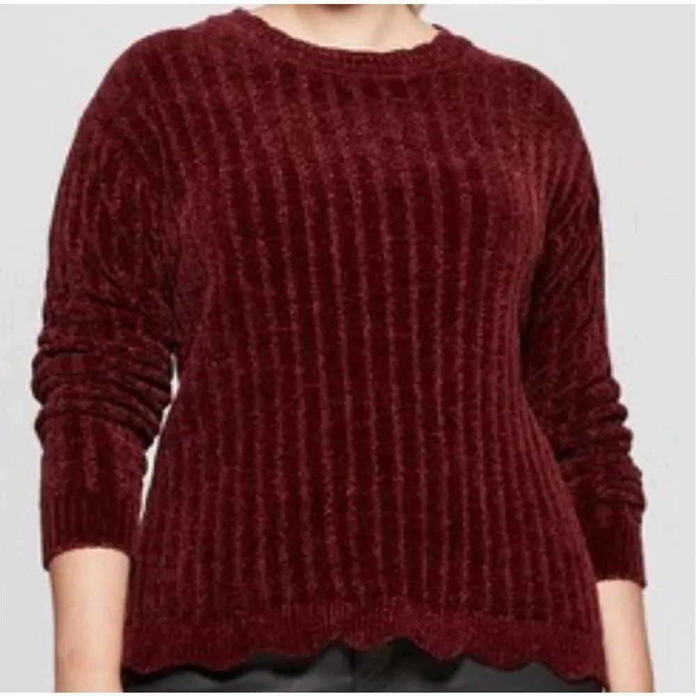 Ava & Viv Women's Target Chenille Scallop Hem Pullover Sweater Burgundy Size X - Image 2
