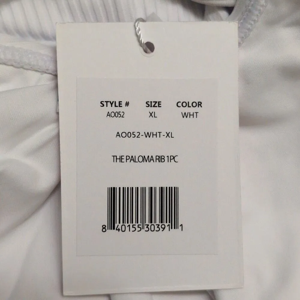 Andie Paloma Rib One Piece White Swimsuit Tieback Square Neck Size XL New - Image 9