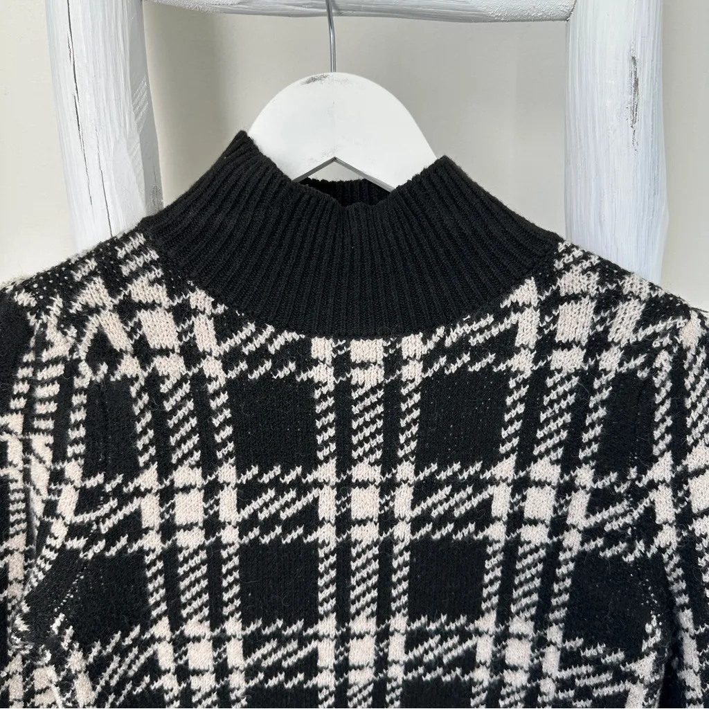 Pink Rose Black & Cream Mockneck Turtleneck Checkered Knit Sweater Dress Size S - Image 4