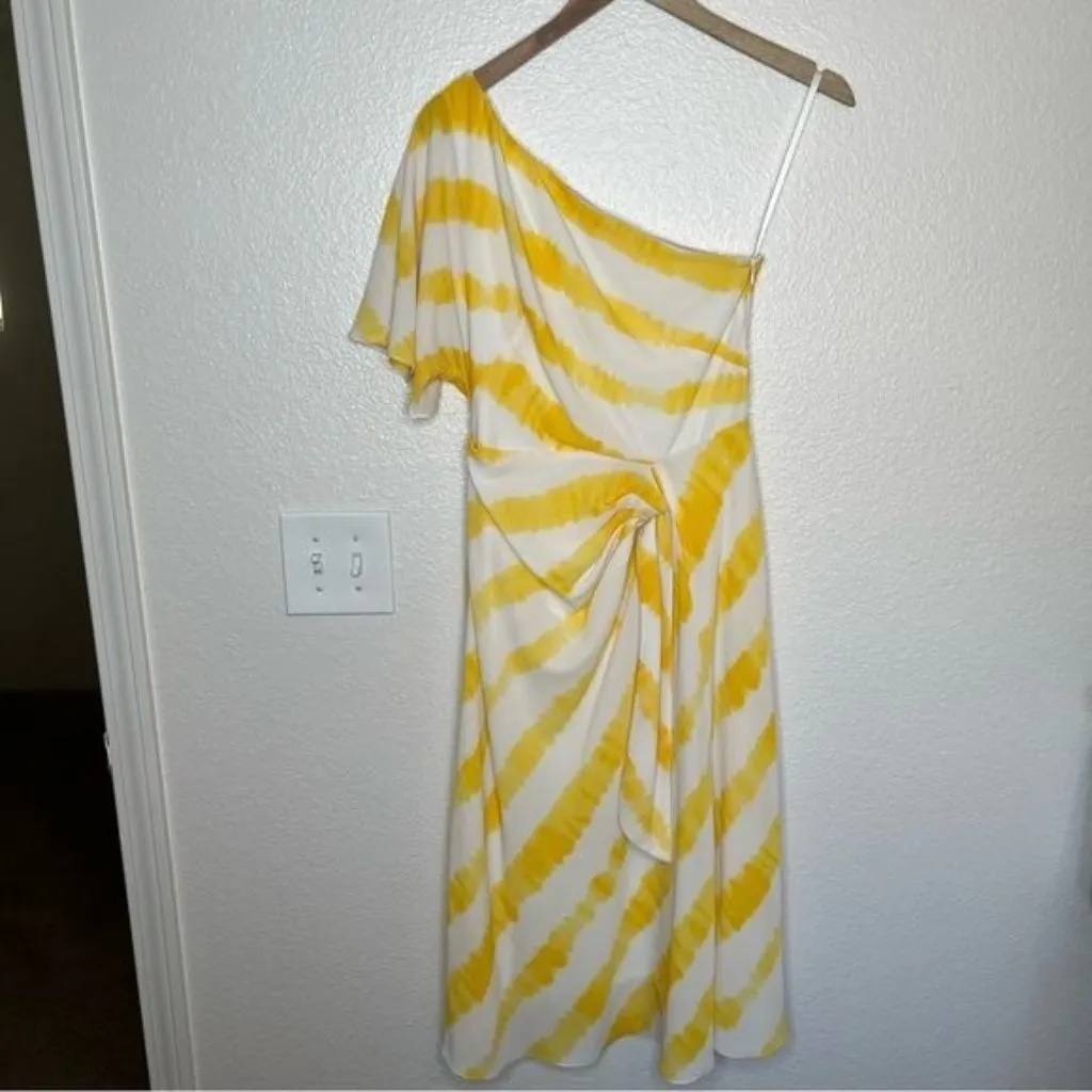 Lauren Ralph Lauren yellow & white striped one shoulder faux wrap sundress 4 - Image 6