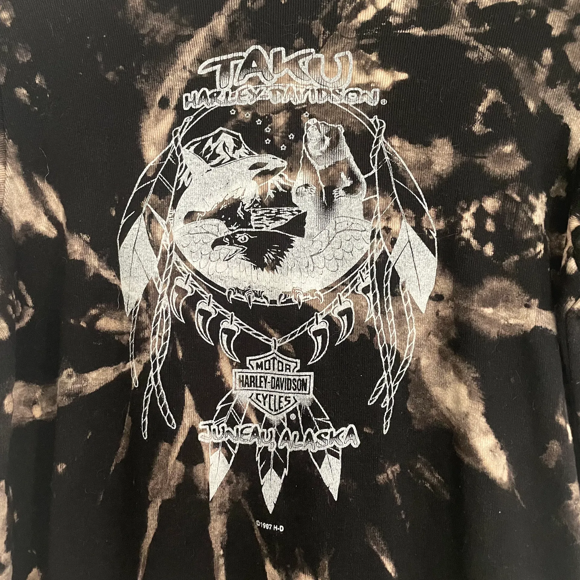 Harley-Davidson | Rare vintage 1997 Alaska snap front bleached tee - Image 4