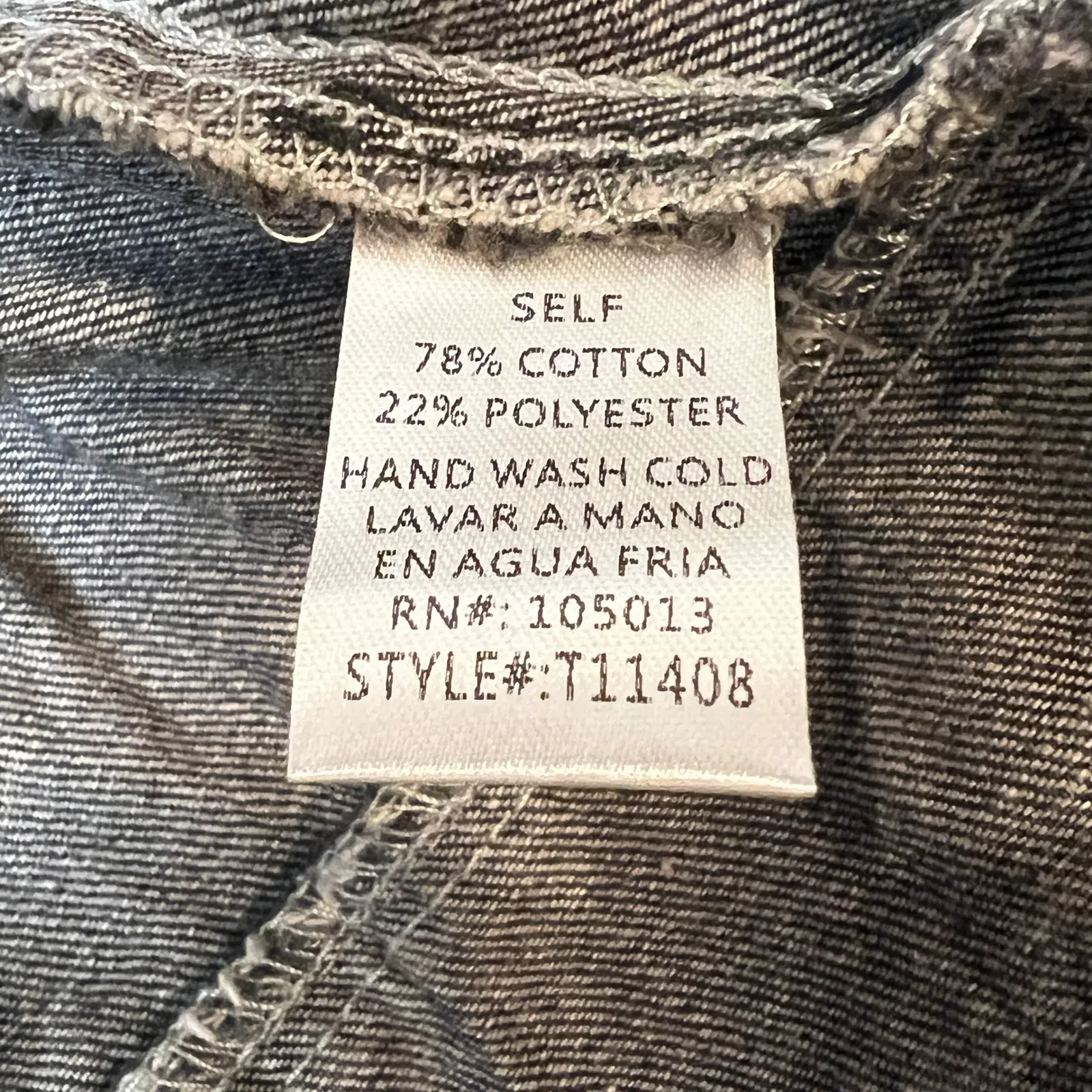 Andrée Women's Medium Black Washed Denim Moto Jacket Zip Front Grungecore Biker - Image 7