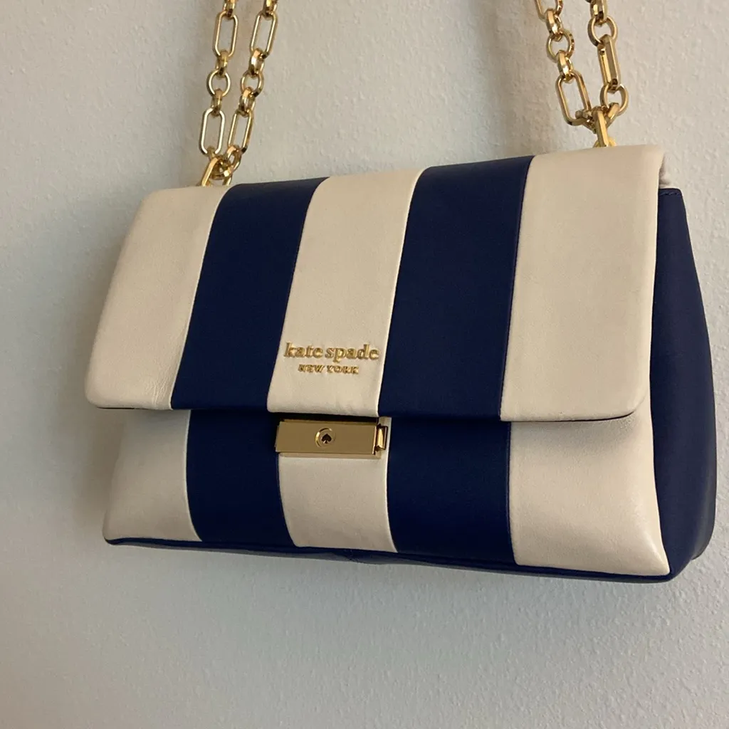 Kate Spade Carlyle Striped Medium Shoulder Bag Blue & White - Image 4