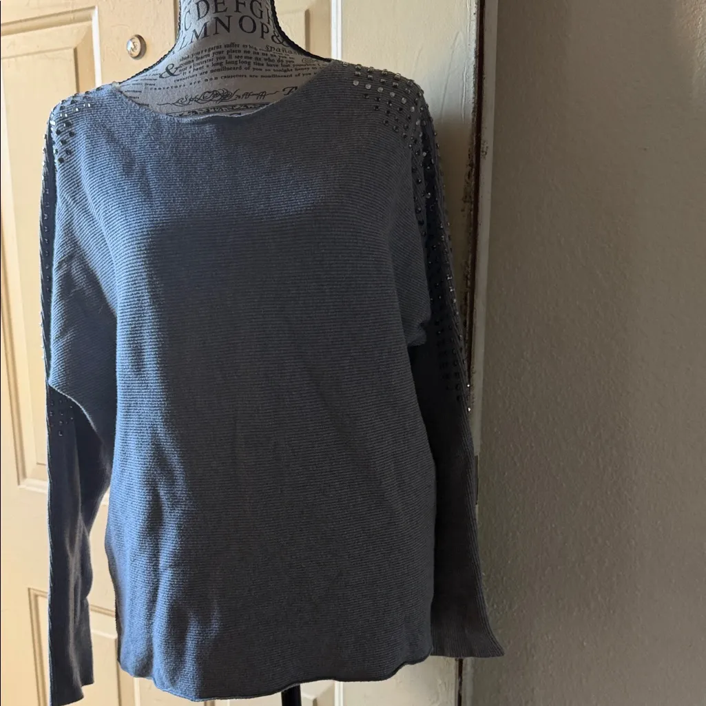 VILA Gray Sweater with Studded Shoulders Size L - Image 8