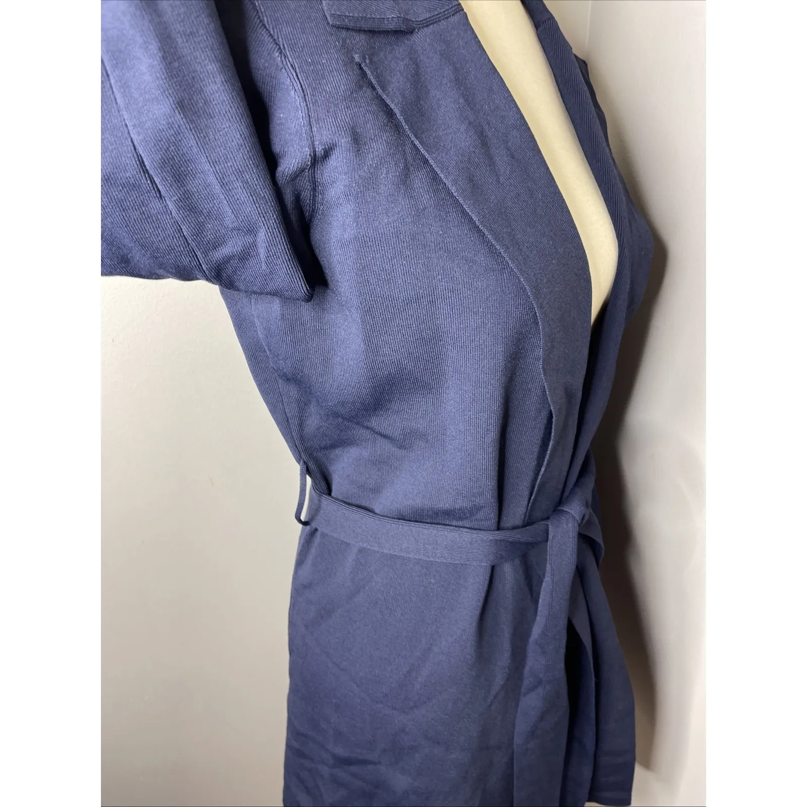 MM Lafleur Merritt Jardigan Navy Blue Belted Knit Cardigan Jacket Wrap Large - Image 7