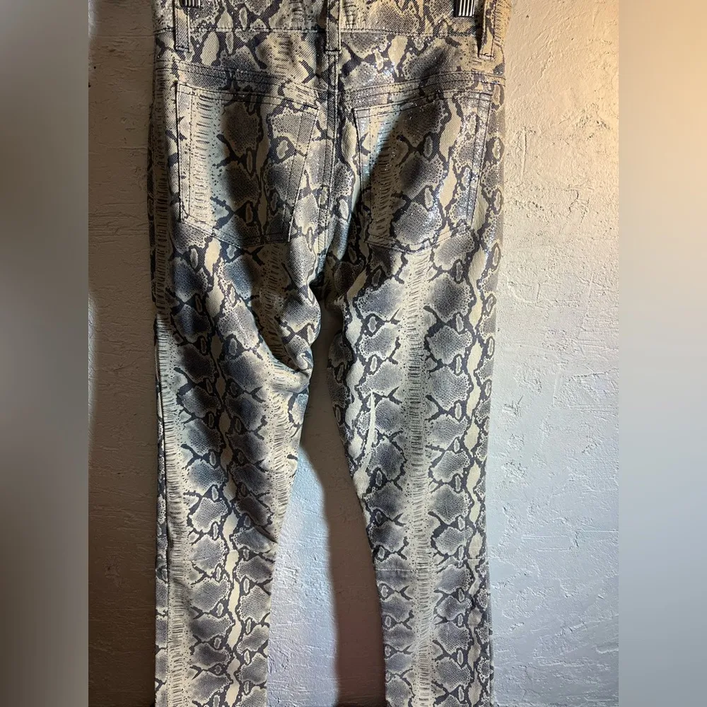 Leather pants: genuine leather, python print, black, grey and cream by Swann Gray Size undefined - Image 7